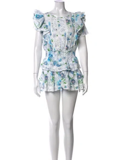 Pre-owned Loveshackfancy Floral Print Mini Dress In Blue/white