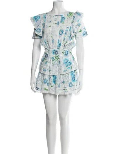 Pre-owned Loveshackfancy Floral Print Mini Dress In Blue/white