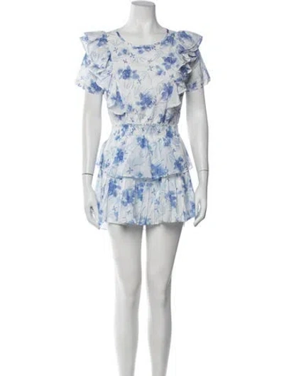 Pre-owned Loveshackfancy Floral Print Mini Dress In Blue/white