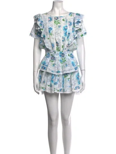 Pre-owned Loveshackfancy Floral Print Mini Dress In Blue/white