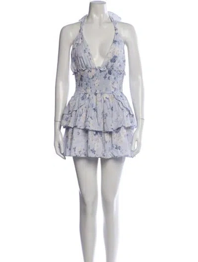 Pre-owned Loveshackfancy Floral Print Mini Dress In Blue/white