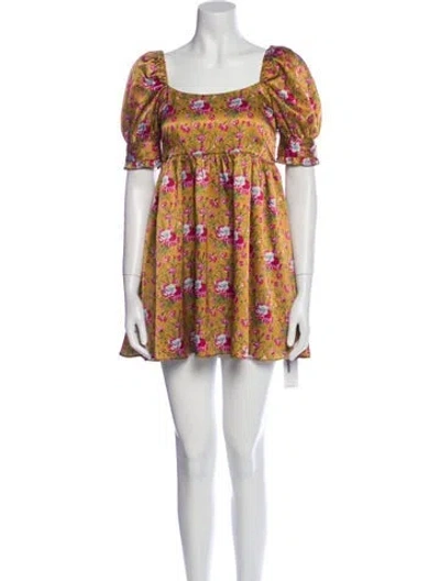 Pre-owned Loveshackfancy Floral Print Mini Dress In Brown
