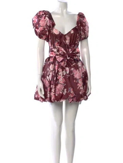 Pre-owned Loveshackfancy Floral Print Mini Dress In Burgundy