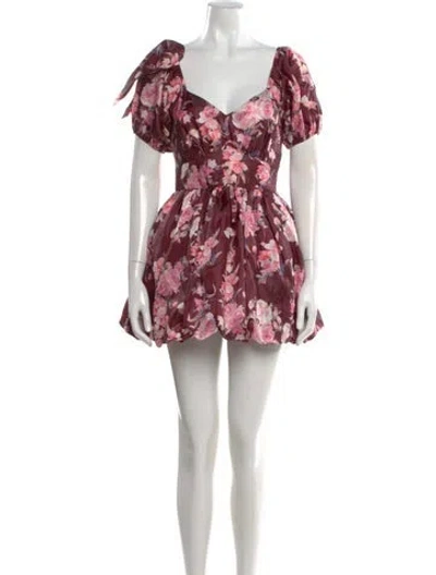 Pre-owned Loveshackfancy Floral Print Mini Dress In Burgundy