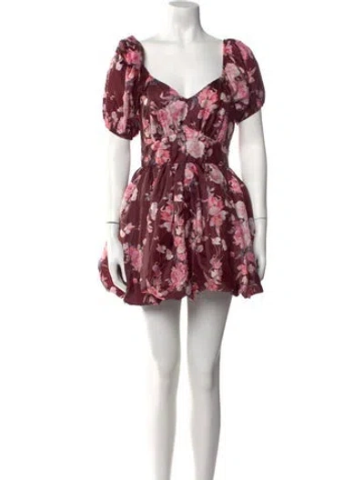 Pre-owned Loveshackfancy Floral Print Mini Dress In Burgundy