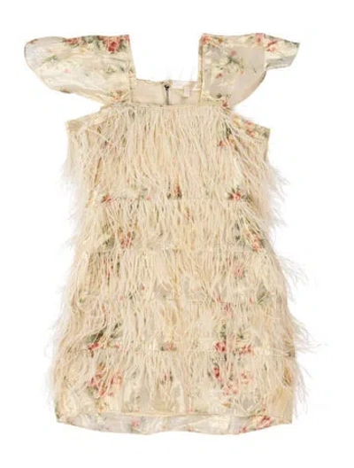 Pre-owned Loveshackfancy Floral Print Mini Dress In Gold/metallic
