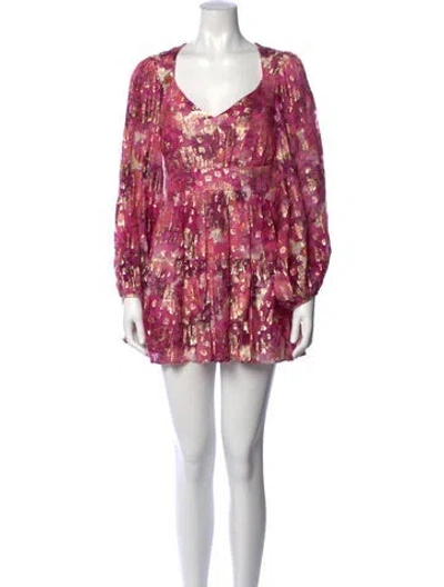 Pre-owned Loveshackfancy Floral Print Mini Dress In Gold/metallic/pink