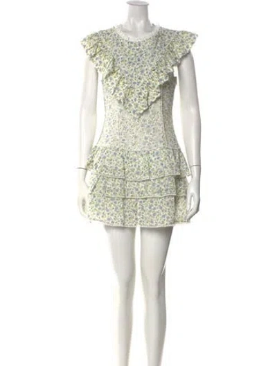 Pre-owned Loveshackfancy Floral Print Mini Dress In Green