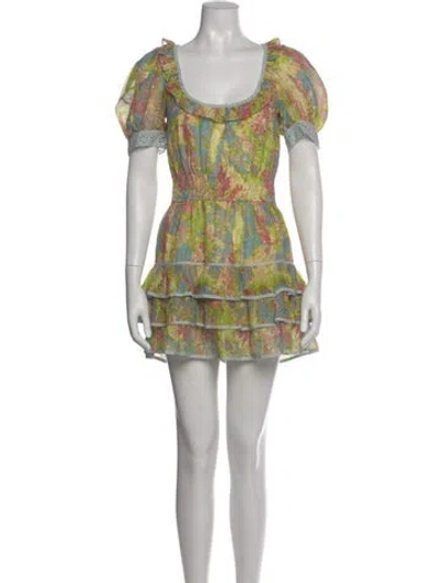 Pre-owned Loveshackfancy Floral Print Mini Dress In Green