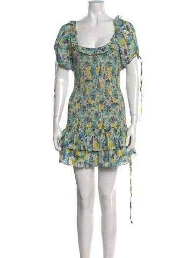 Pre-owned Loveshackfancy Floral Print Mini Dress In Green
