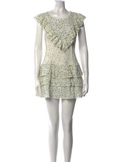 Pre-owned Loveshackfancy Floral Print Mini Dress In Green