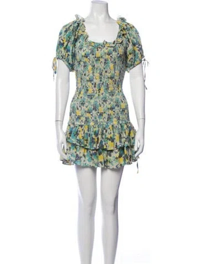 Pre-owned Loveshackfancy Floral Print Mini Dress In Green