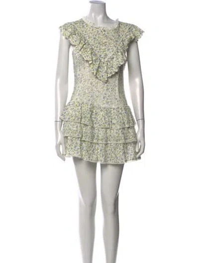 Pre-owned Loveshackfancy Floral Print Mini Dress In Green
