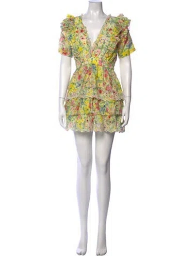 Pre-owned Loveshackfancy Floral Print Mini Dress In Green/yellow
