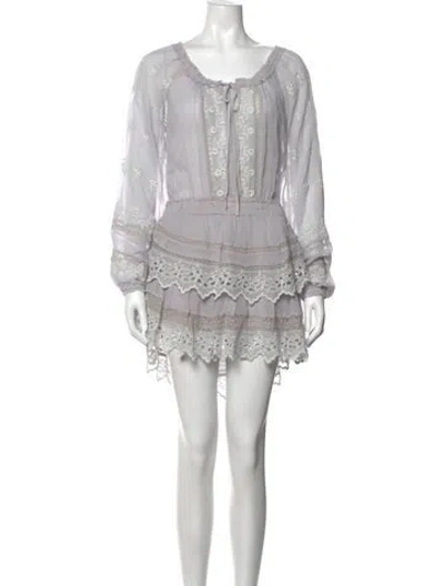 Pre-owned Loveshackfancy Floral Print Mini Dress In Grey