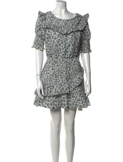 Pre-owned Loveshackfancy Floral Print Mini Dress In Grey/white