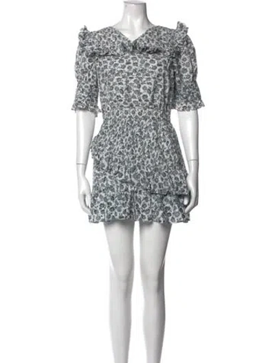 Pre-owned Loveshackfancy Floral Print Mini Dress In Grey/white