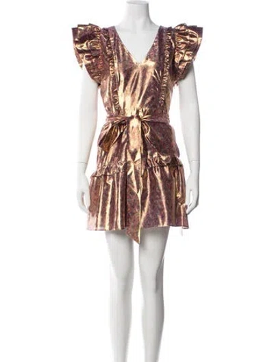 Pre-owned Loveshackfancy Floral Print Mini Dress In Metallic/pink