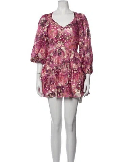 Pre-owned Loveshackfancy Floral Print Mini Dress In Metallic/pink