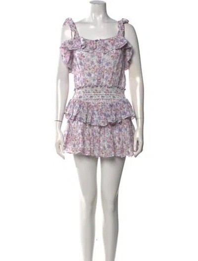 Pre-owned Loveshackfancy Floral Print Mini Dress In Metallic/purple