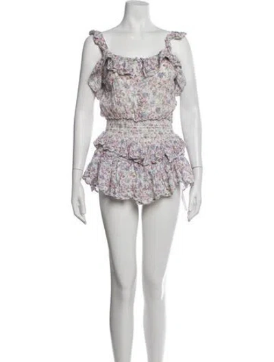 Pre-owned Loveshackfancy Floral Print Mini Dress In Metallic/purple