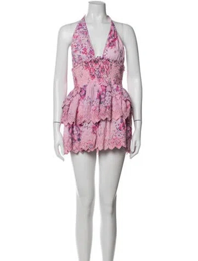 Pre-owned Loveshackfancy Floral Print Mini Dress In Multicolor