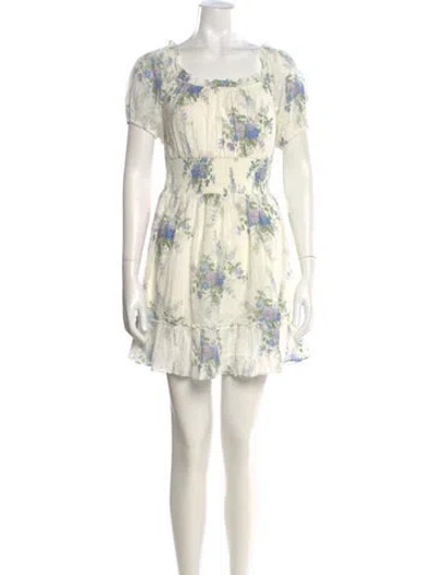 Pre-owned Loveshackfancy Floral Print Mini Dress In Neutral