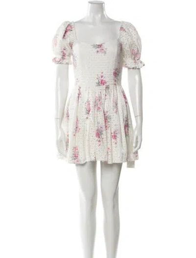 Pre-owned Loveshackfancy Floral Print Mini Dress In Neutral