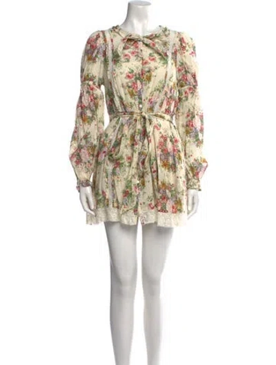 Pre-owned Loveshackfancy Floral Print Mini Dress In Neutral