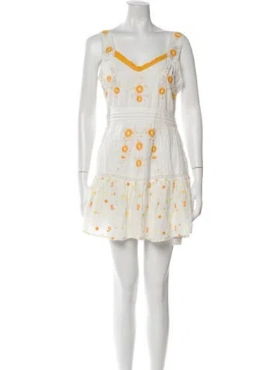 Pre-owned Loveshackfancy Floral Print Mini Dress In Neutral