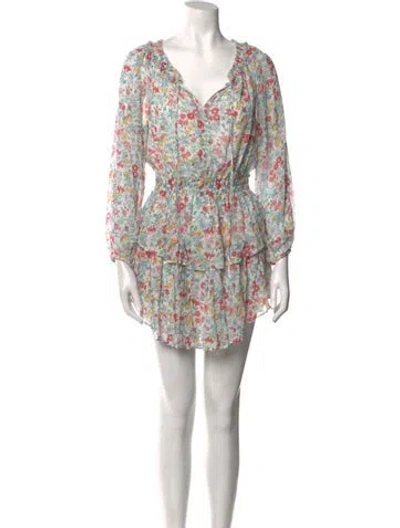Pre-owned Loveshackfancy Floral Print Mini Dress In Neutral