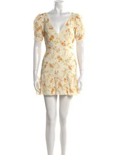 Pre-owned Loveshackfancy Floral Print Mini Dress In Neutral