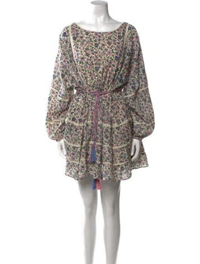 Pre-owned Loveshackfancy Floral Print Mini Dress In Neutral