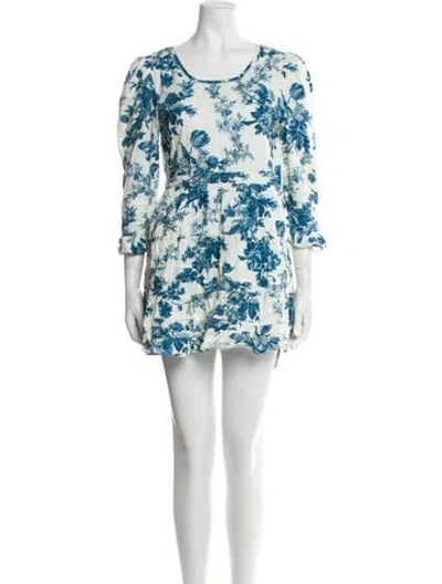 Pre-owned Loveshackfancy Floral Print Mini Dress In Neutral