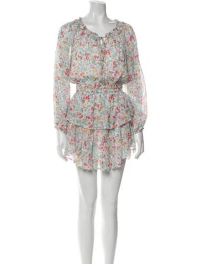 Pre-owned Loveshackfancy Floral Print Mini Dress In Neutral
