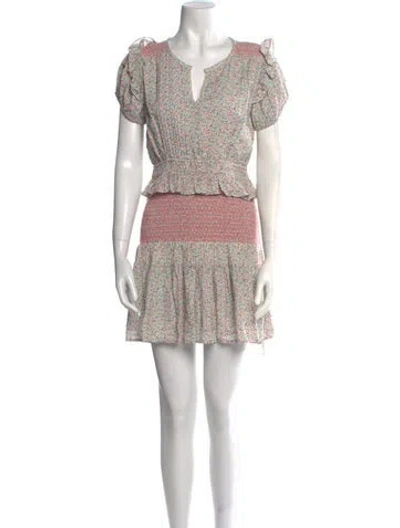 Pre-owned Loveshackfancy Floral Print Mini Dress In Neutral