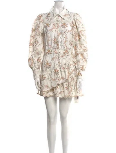Pre-owned Loveshackfancy Floral Print Mini Dress In Neutral