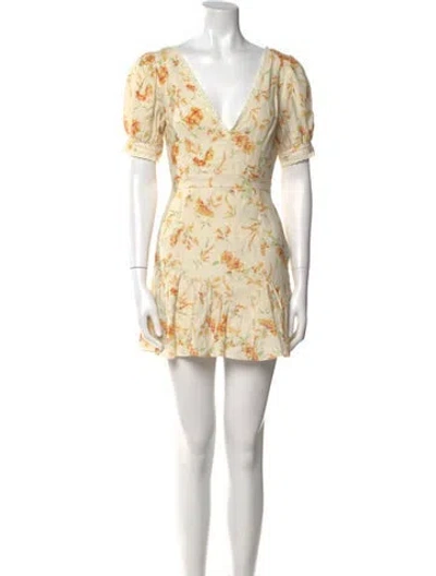Pre-owned Loveshackfancy Floral Print Mini Dress In Neutral