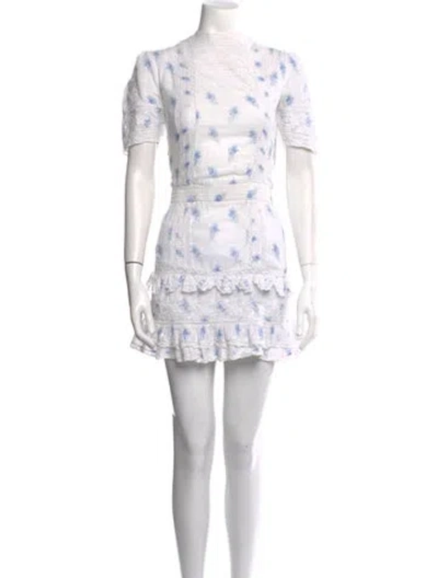 Pre-owned Loveshackfancy Floral Print Mini Dress In Neutral