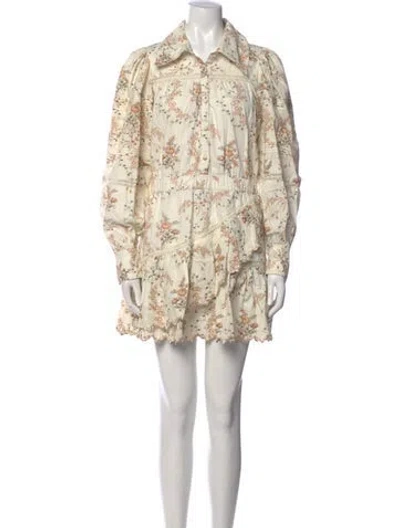 Pre-owned Loveshackfancy Floral Print Mini Dress In Neutral