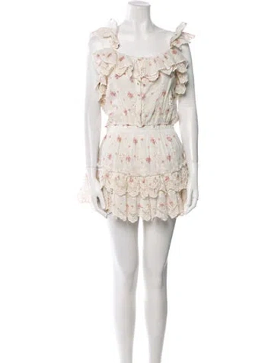 Pre-owned Loveshackfancy Floral Print Mini Dress In Neutral
