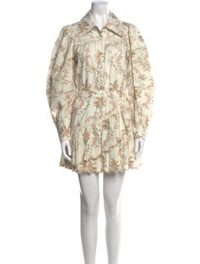 Pre-owned Loveshackfancy Floral Print Mini Dress In Neutral