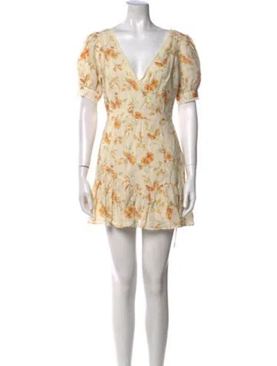 Pre-owned Loveshackfancy Floral Print Mini Dress In Neutral