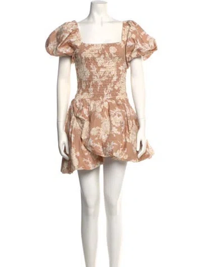 Pre-owned Loveshackfancy Floral Print Mini Dress In Neutral