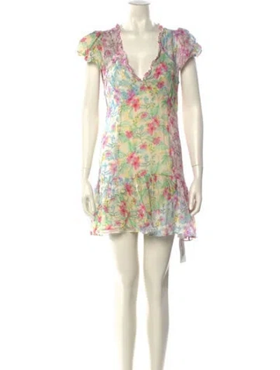 Pre-owned Loveshackfancy Floral Print Mini Dress In Neutral