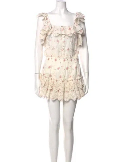 Pre-owned Loveshackfancy Floral Print Mini Dress In Neutral