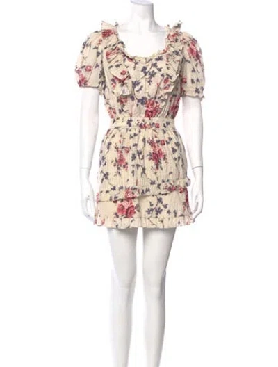 Pre-owned Loveshackfancy Floral Print Mini Dress In Neutral
