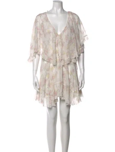 Pre-owned Loveshackfancy Floral Print Mini Dress In Neutral