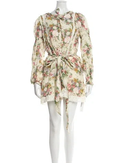 Pre-owned Loveshackfancy Floral Print Mini Dress In Neutral