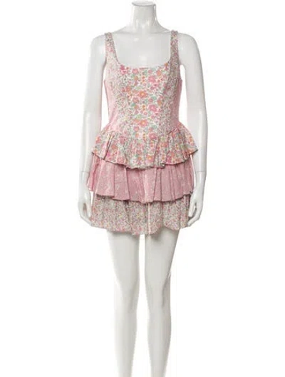 Pre-owned Loveshackfancy Floral Print Mini Dress In Neutral